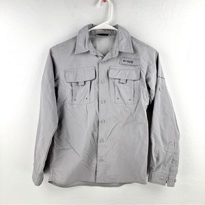 Columbia Omnishield PFG Boys Gray Button Up Outdoor Shirt Size M 10/12